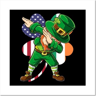 St Patricks Day Dabbing Leprechaun Irish American Flag St. Patrick's Day Posters and Art